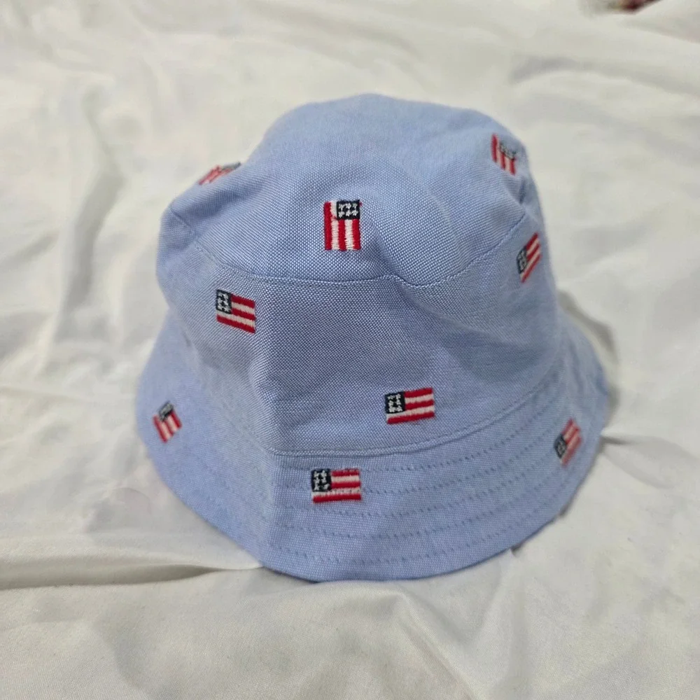 Janie and Jack Bucket Hat Baby 3-6 Months Blue American Flag Oxford Americana