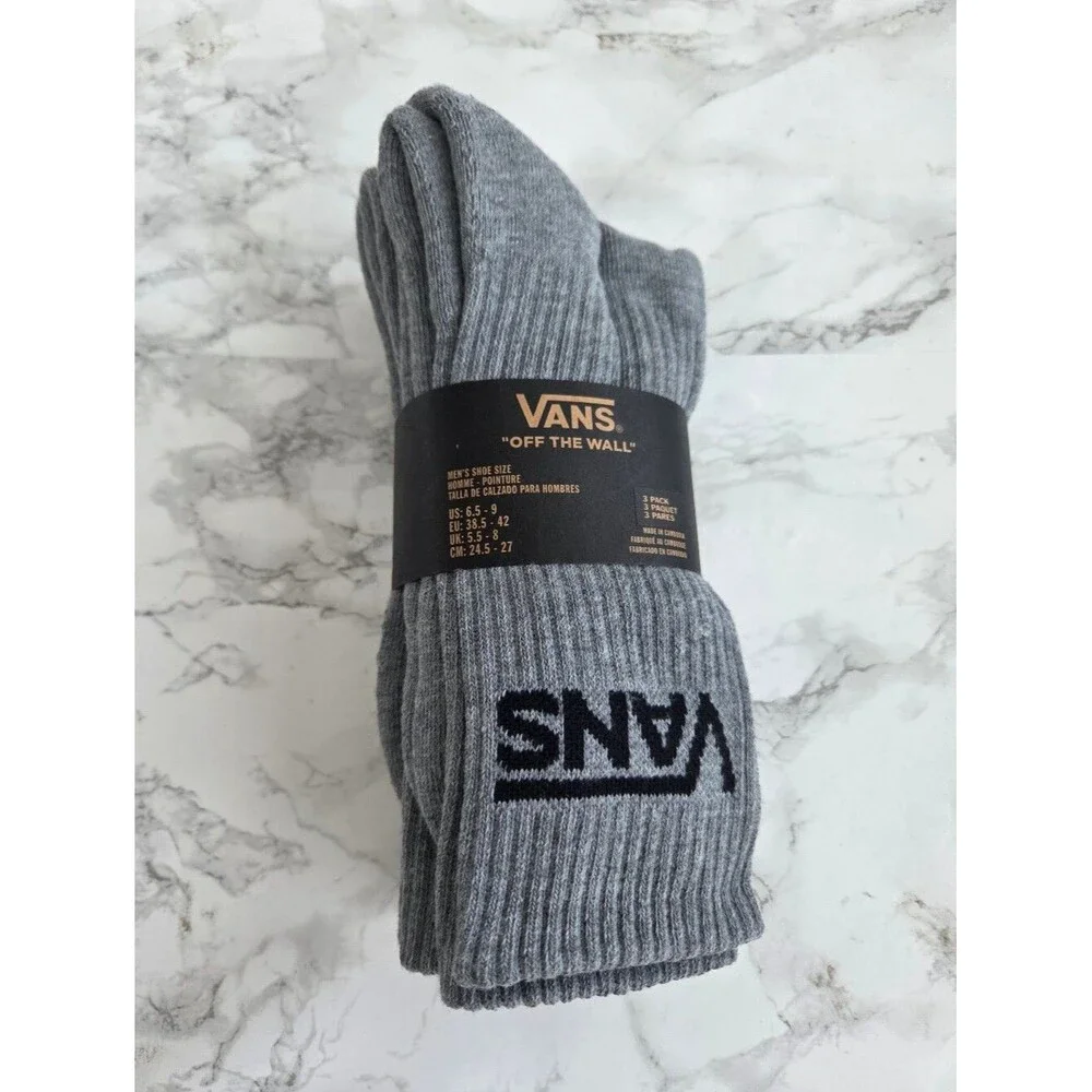 Vans socks 3 Pack Gray Crew Socks Men’s Size 6.5–9 NEW