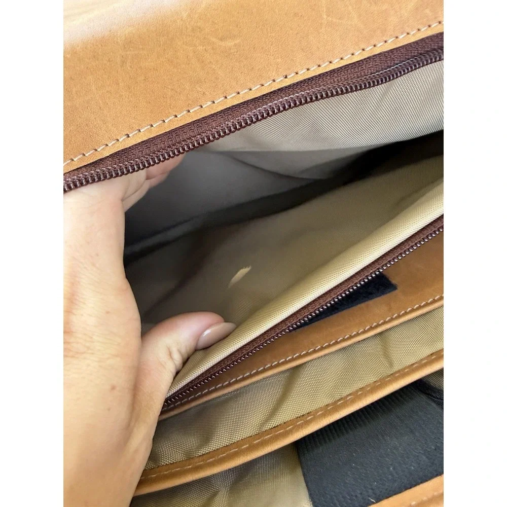Vintage Korchmar Tan Leather Briefcase Double Buckle Business Work Bag