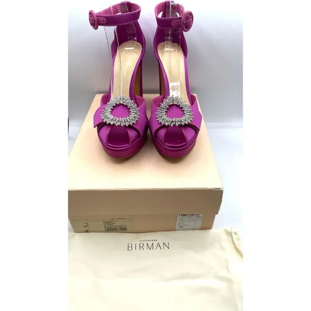 ALEXANDRE BIRMAN Madelina Curve 120 Pink Crystal Platform Heels Size 38