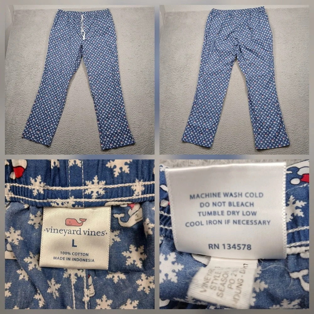 Vineyard Vines Pajama‎ Pants Men's L Blue Snowflake Print Cotton Lounge