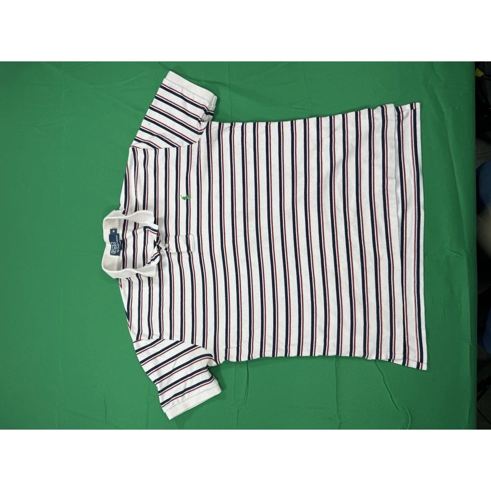 Polo Ralph‎ Lauren Mens Medium Striped Polo Shirt White Red Blue Cotton Classic