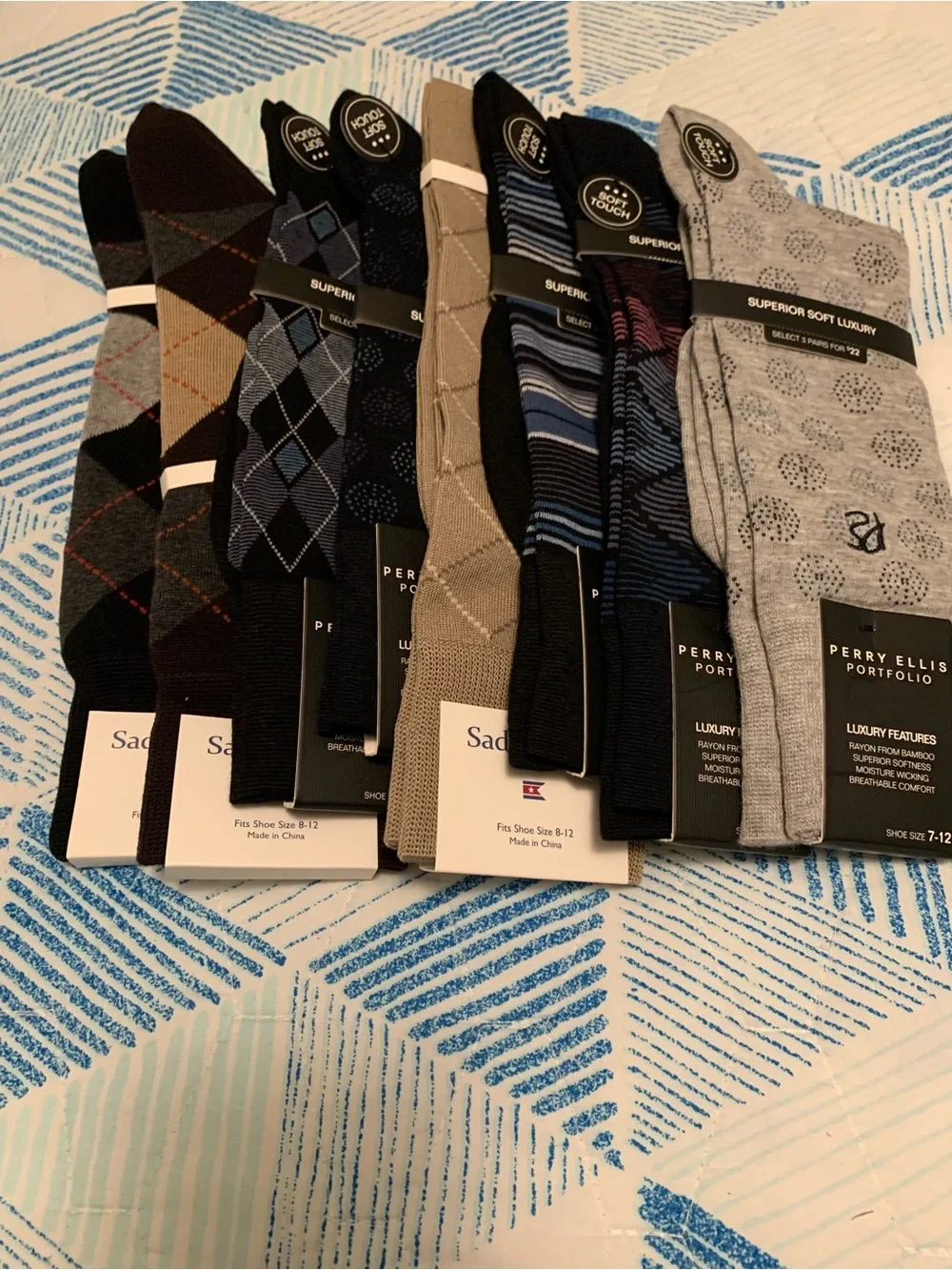 Perry Ellis Men's Dress Socks - Black, Gray, Blue, Brown & Tan Mix