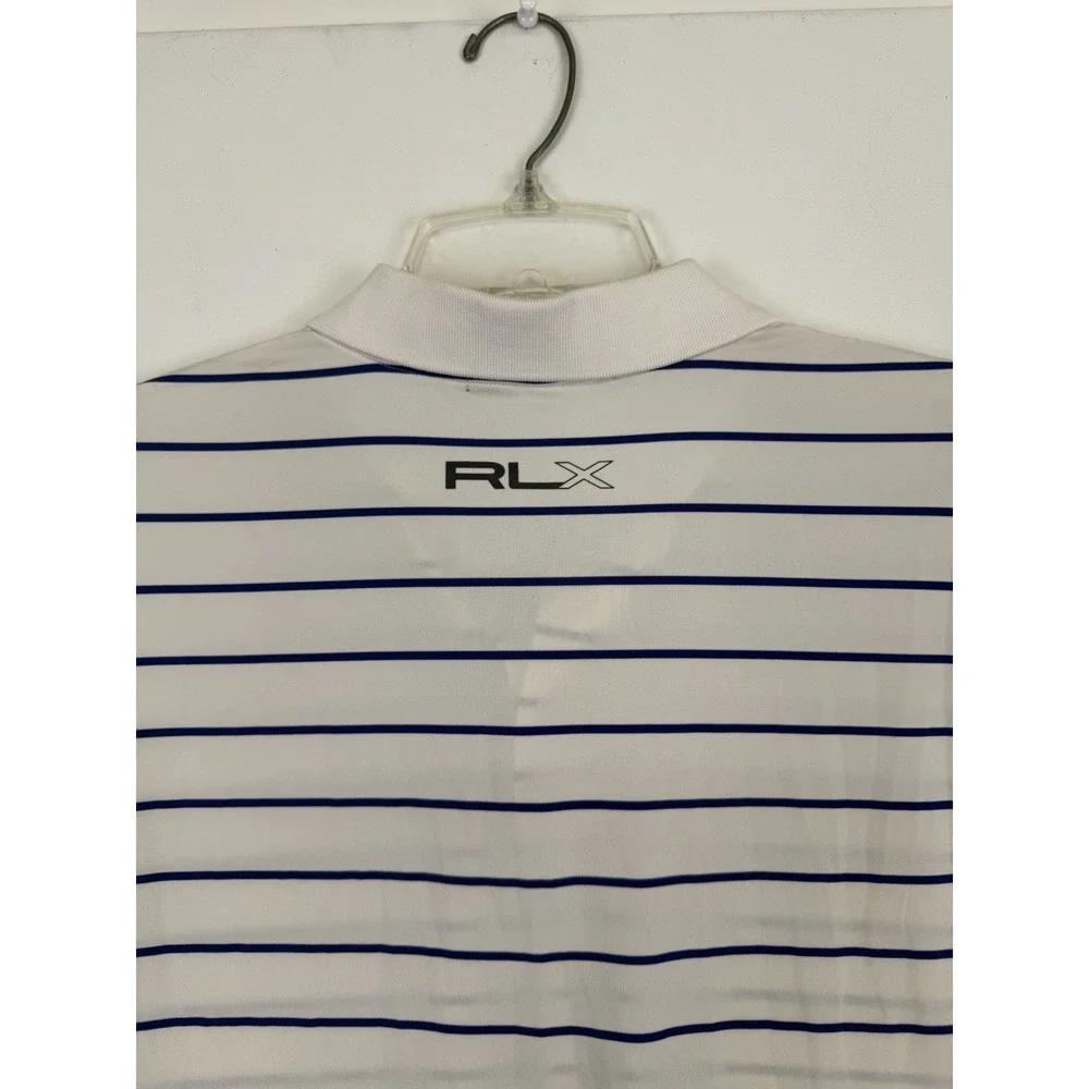 RLX Ralph Lauren Polo Shirt Mens Large Blue Striped The Golf Club @‎ The resort