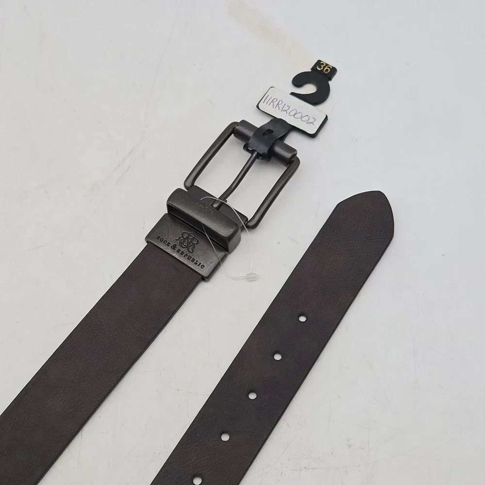 Rock & Republic Belt Brown Black Reversible Leather Mens 36 Bronze Buckle New
