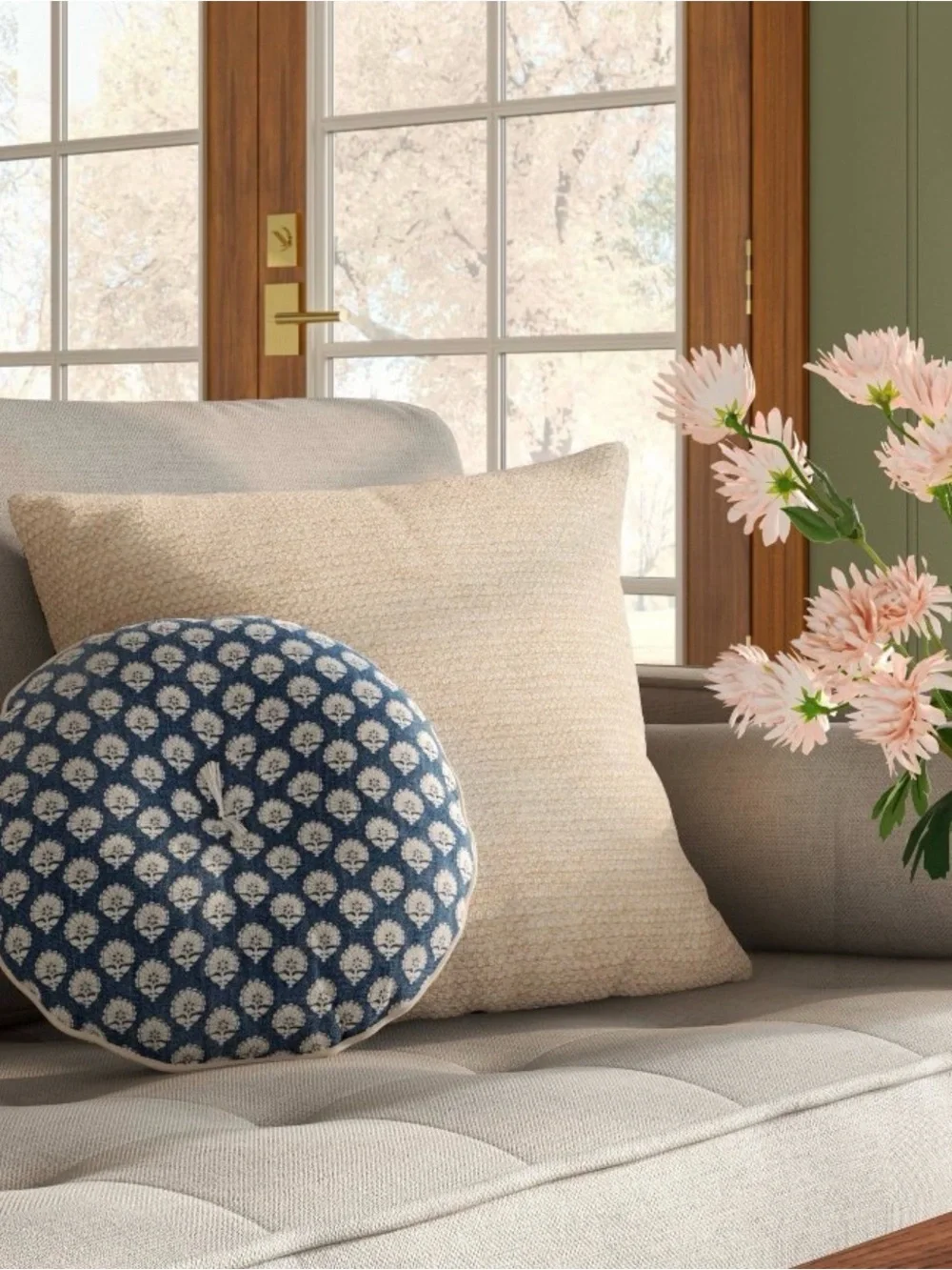 Round Block Print Pillow Blue/Neutral - Threshold™