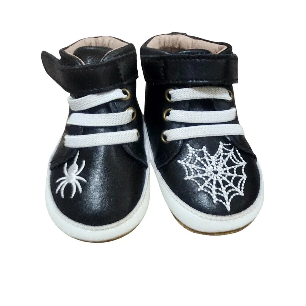 Baby Size 3C Spider Web High Top Sneakers Leather Black Goth Punk A Bear Co