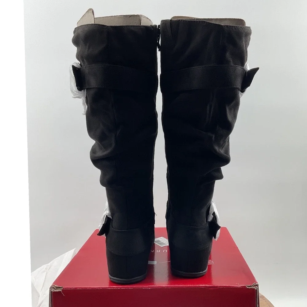 Journee Collection Jester-01WC Black Faux Suede Slouchy Wide Calf Boots Size 9M