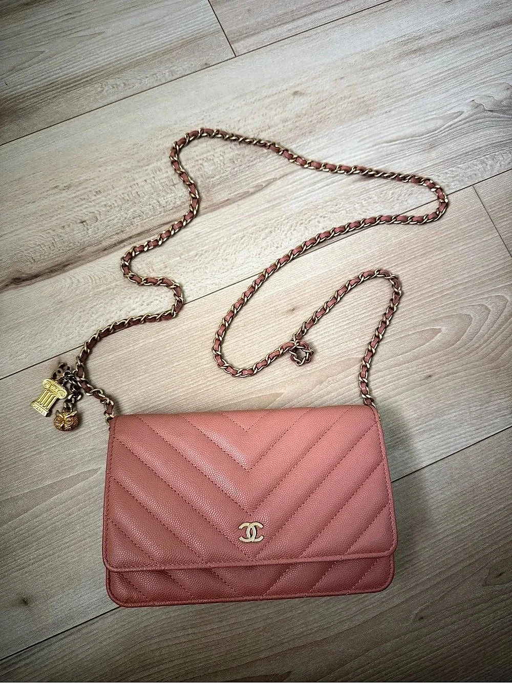 Chanel Ancient Greek Charm Wallet on Chain Chevron Caviar
