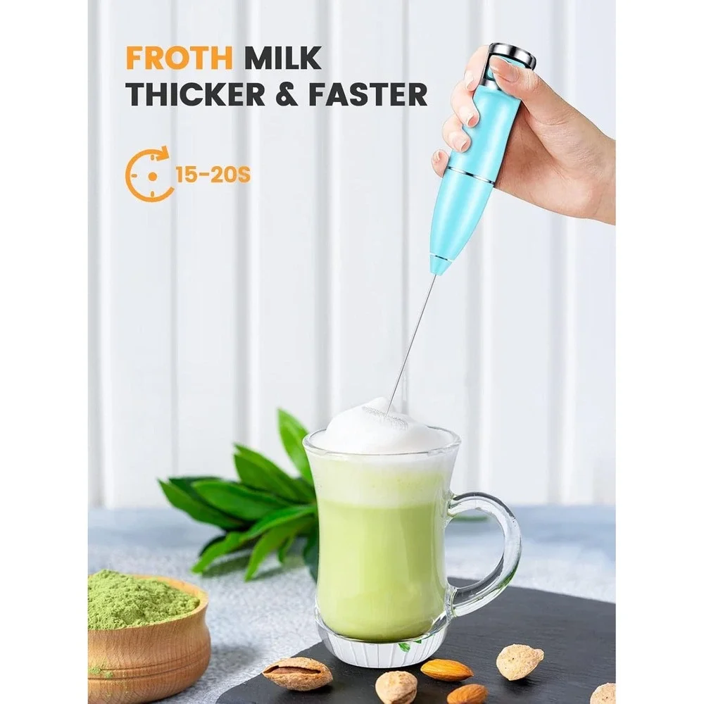 Vewaci K8 Milk Frother Handheld Blue USB-C Rechargeable Electric Milk Foamer for