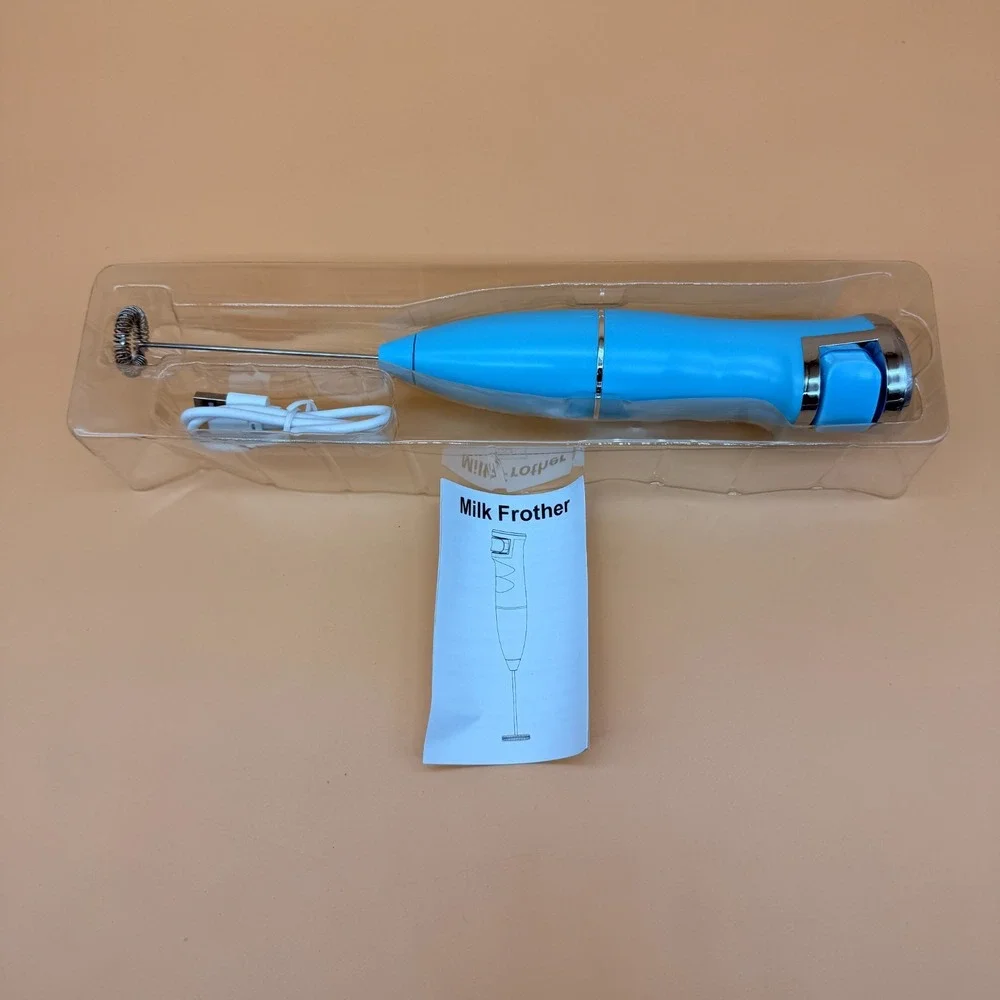 Vewaci K8 Milk Frother Handheld Blue USB-C Rechargeable Electric Milk Foamer for