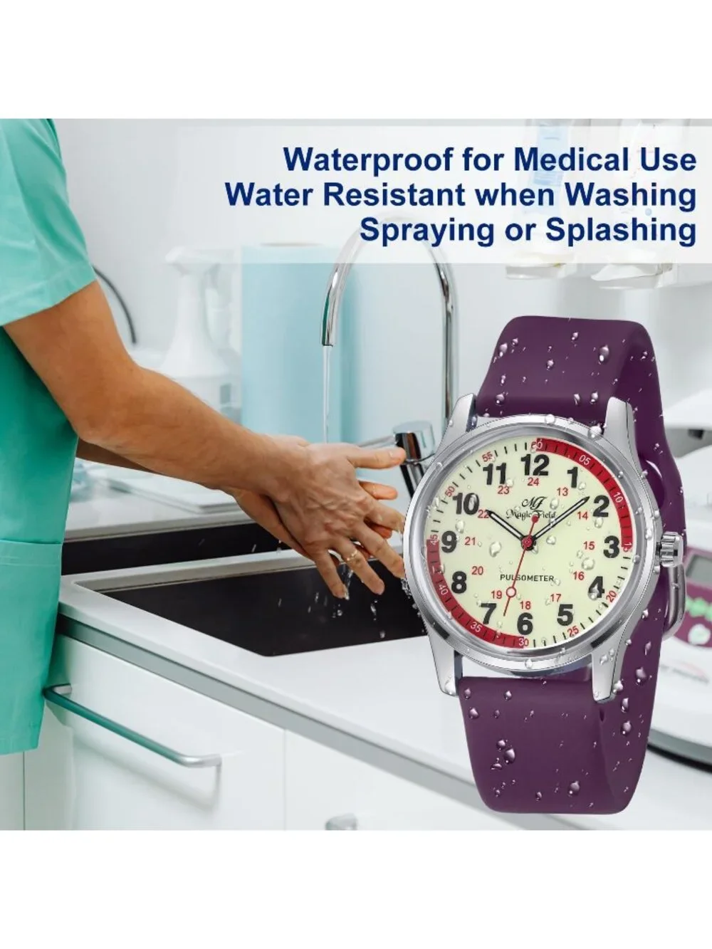 Women's Silver Purple Easy to Read Military Time Waterproof Luminous Wrist Watch