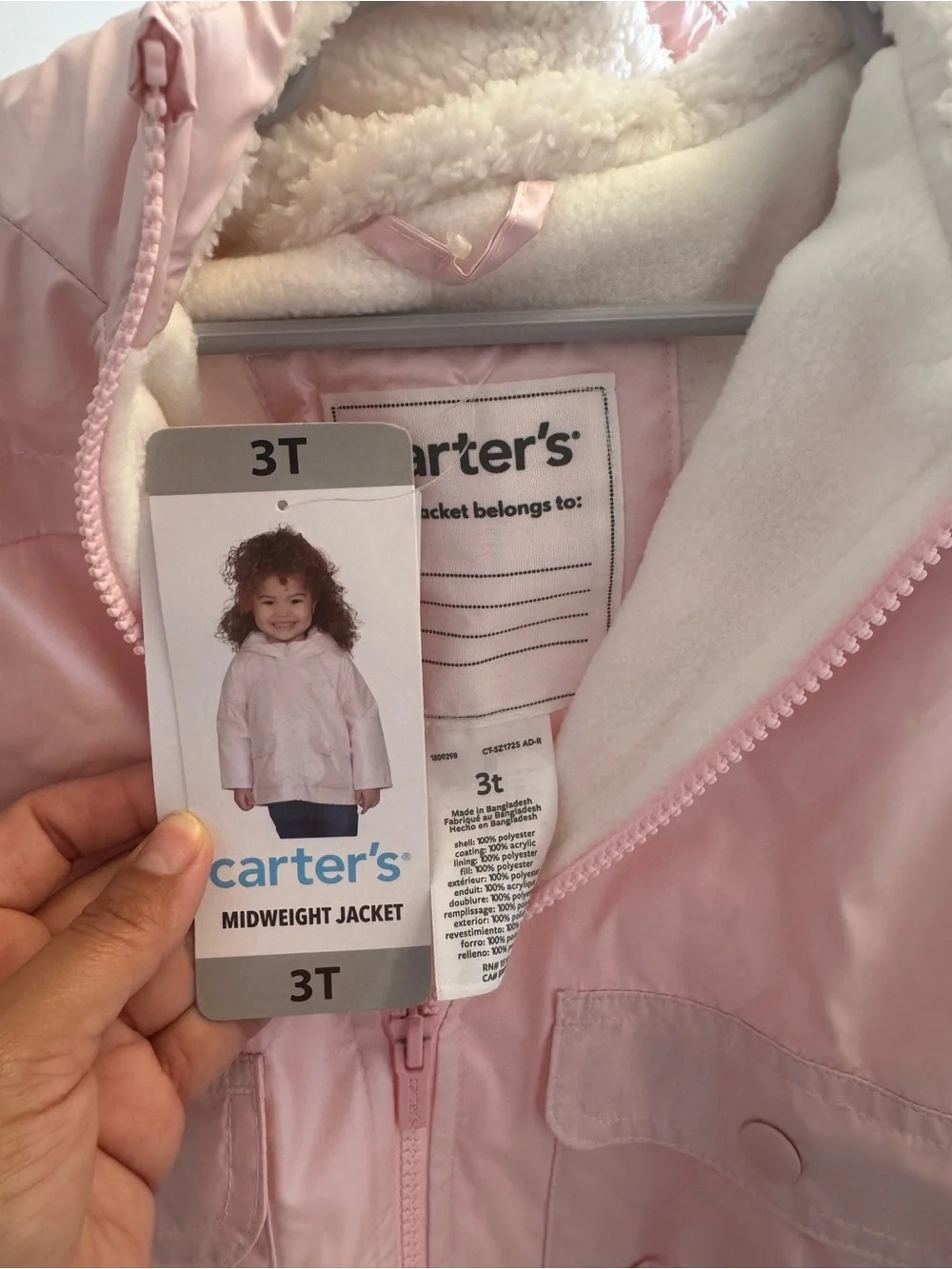 Carter's Light Pink Hooded Raincoat with Plush Lining