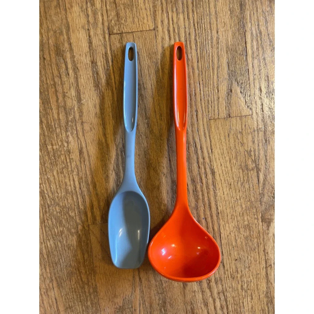 Vtg Foley‎ Nylon Kitchen Utensils Orange Soup Ladle Blue Serving Spoon Set 2pc