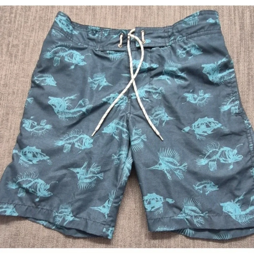 St Johns Bay men's‎ blue skeleton fish print swim trunks Medium mesh lining