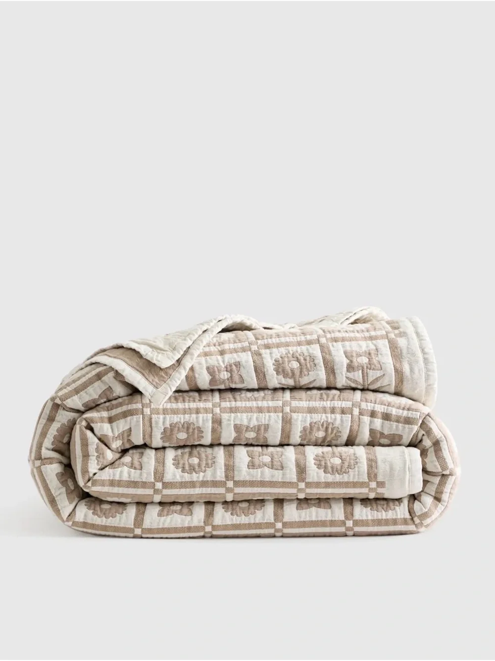 Quince Organic Cotton Jacquard Floral Coverlet only in toffee