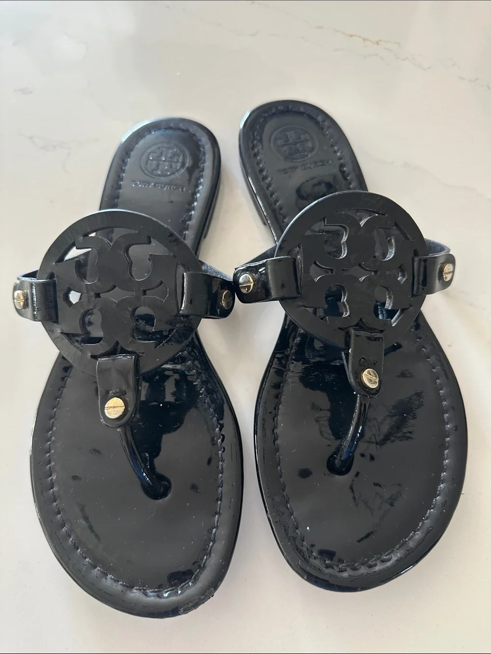 Tory Burch Miller Sandals Patent Black Size 6 1/2