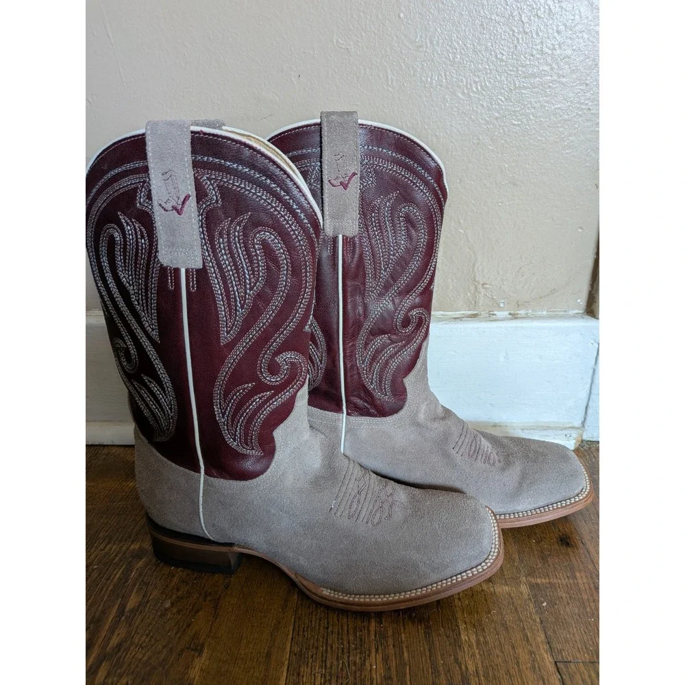Roper Monterey Roughout Leather Western Boots Mens 8.5 C Brown Burgundy 0185
