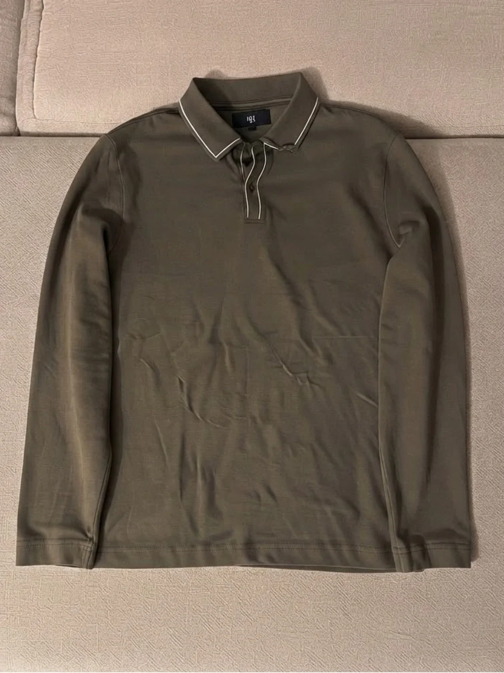 Banana Republic Olive Green Long-Sleeve Polo with Contrast Piping