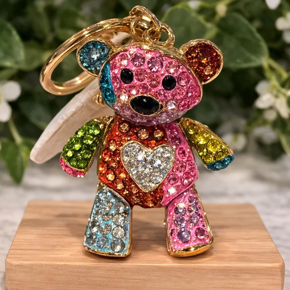 Colorful Crystal Bear Keychain NWT