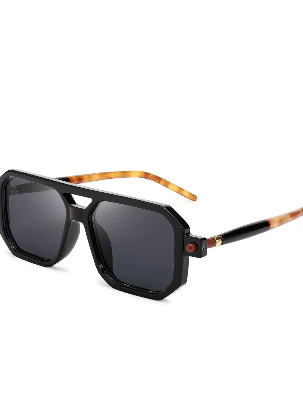 FEISEDY | Vintage Square 70s Flat Aviator Sunglasses | Black & Tortoise