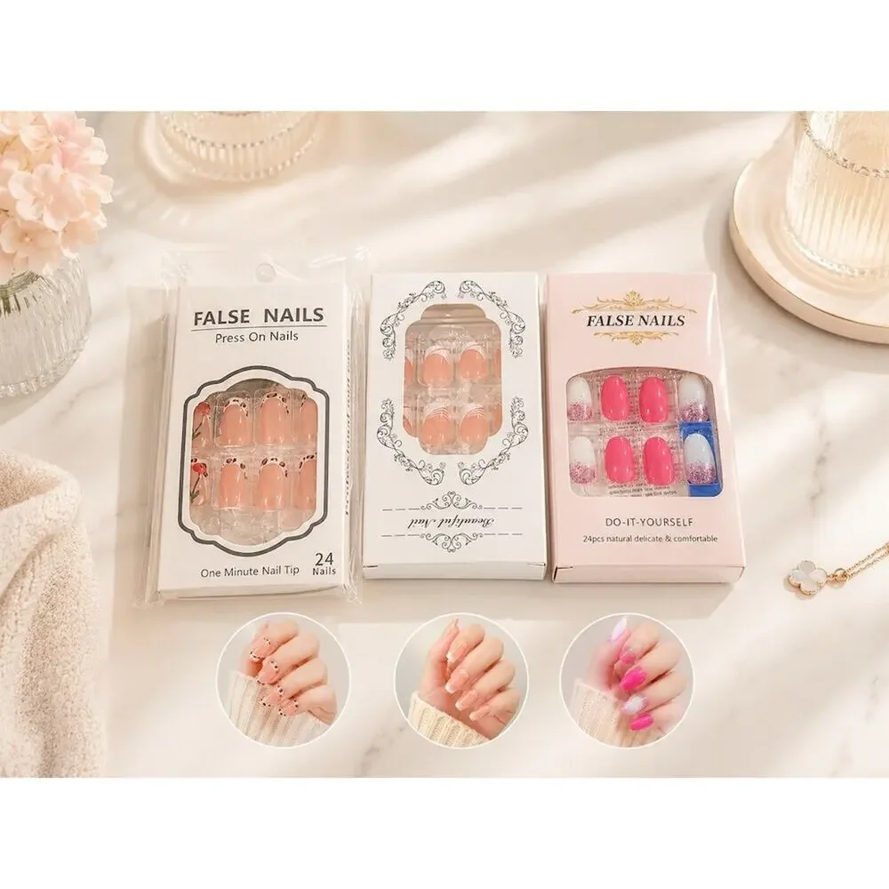 Lot of 3 Press-On False Nail Sets 72 Nails Total Multicolor shiny cute