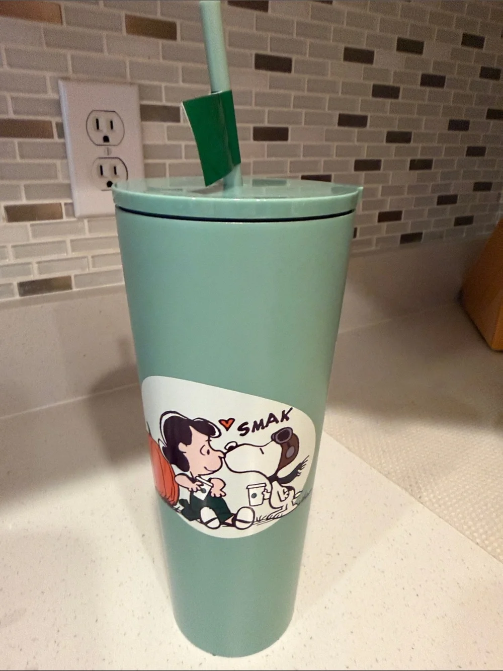 Starbucks Mint Green Peanuts Travel Tumbler with Character Art. New.