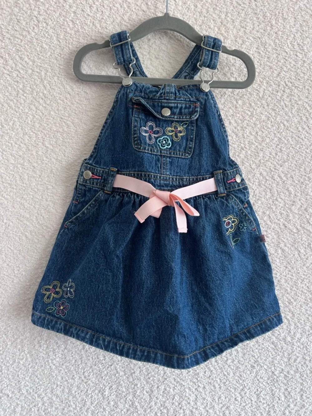 Osh Kosh B’Gosh Vintage Retro Baby Blue Denim Overalls‎ Dress Infant Size 24 Mon