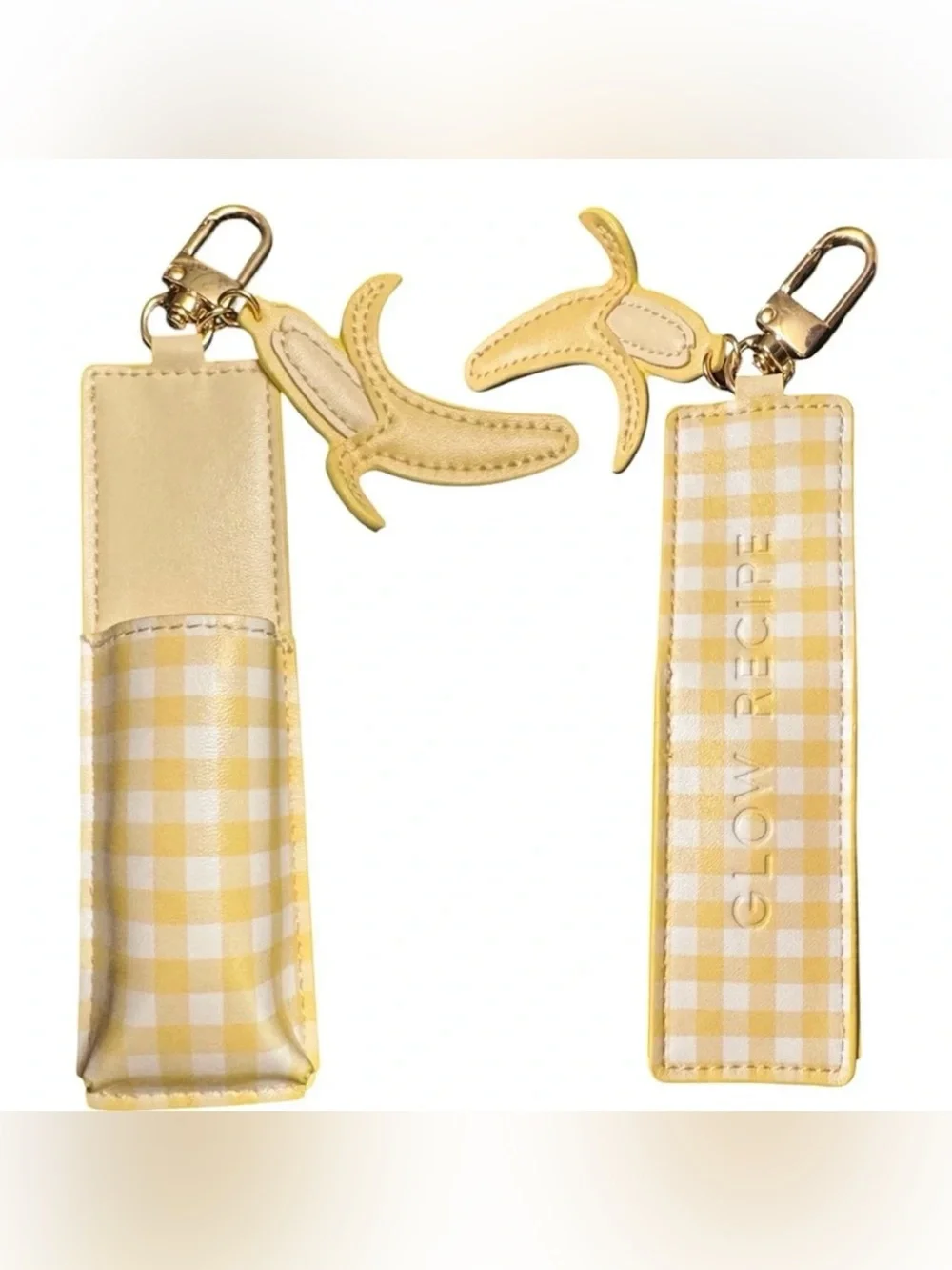 Glow Recipe Yellow Gingham Lip Balm Holder Keychain with Banana Charm