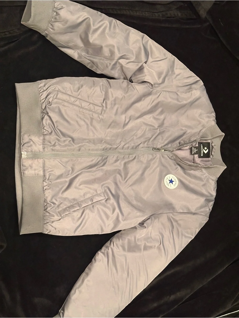 Converse Kids Silver Gray Bomber Jacket with Star Patch