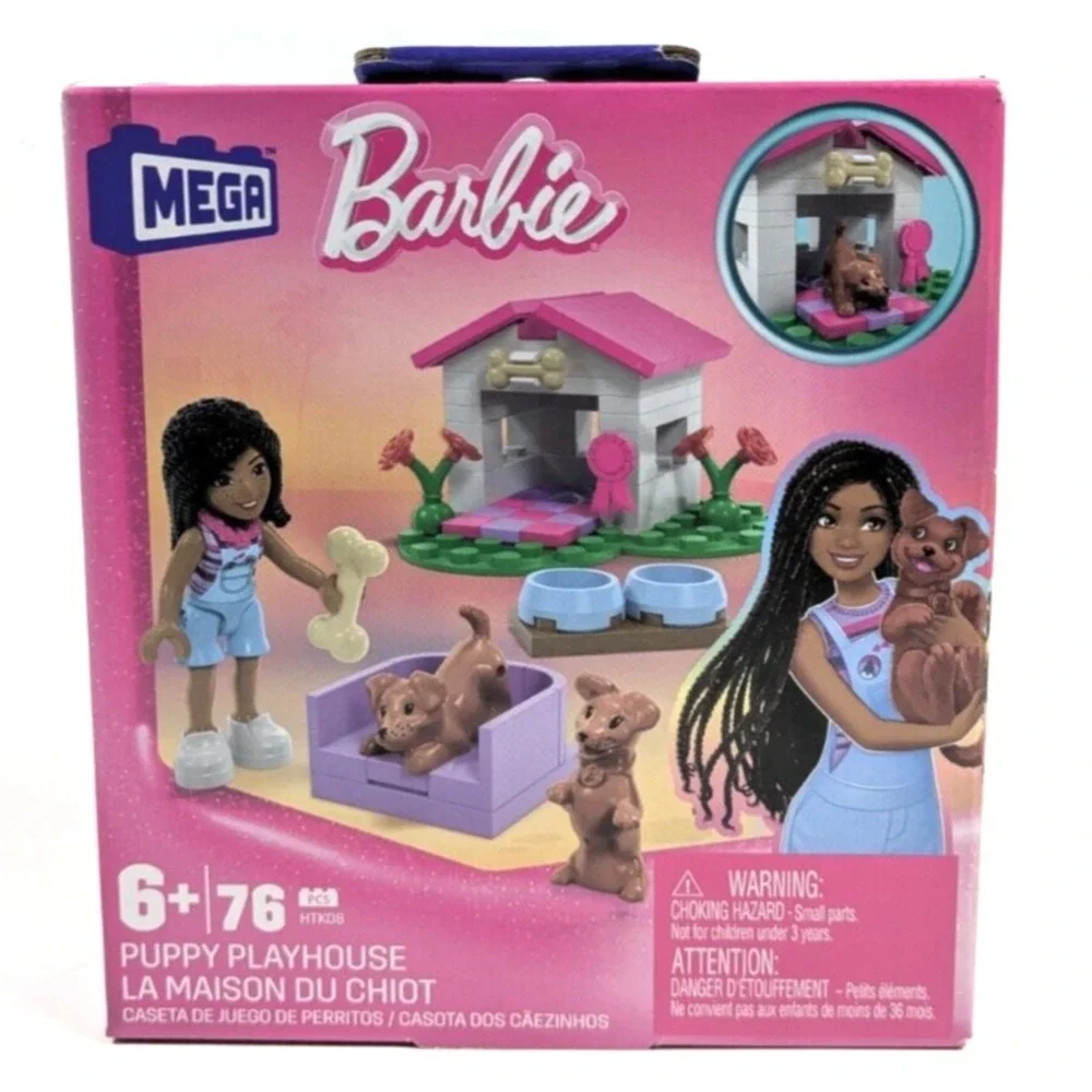 MEGA‎ Barbie Puppy Playhouse 76 Pcs Building Set Ages 6+ HTK08 Mattel Sealed
