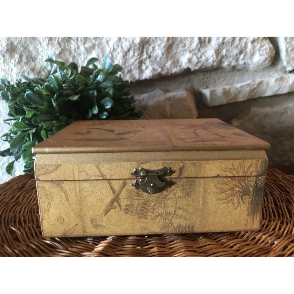 Mikasa Covered Wooden Hinged Box Floral Trinket Letter Folk Art 7