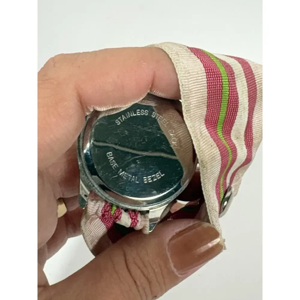Rachel Weissman Quartz Watch With Faux Sub Dials Pink Nylon Band Needs‎ Battery