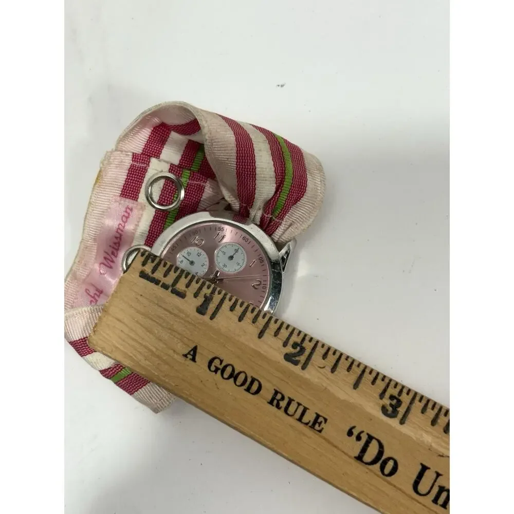 Rachel Weissman Quartz Watch With Faux Sub Dials Pink Nylon Band Needs‎ Battery