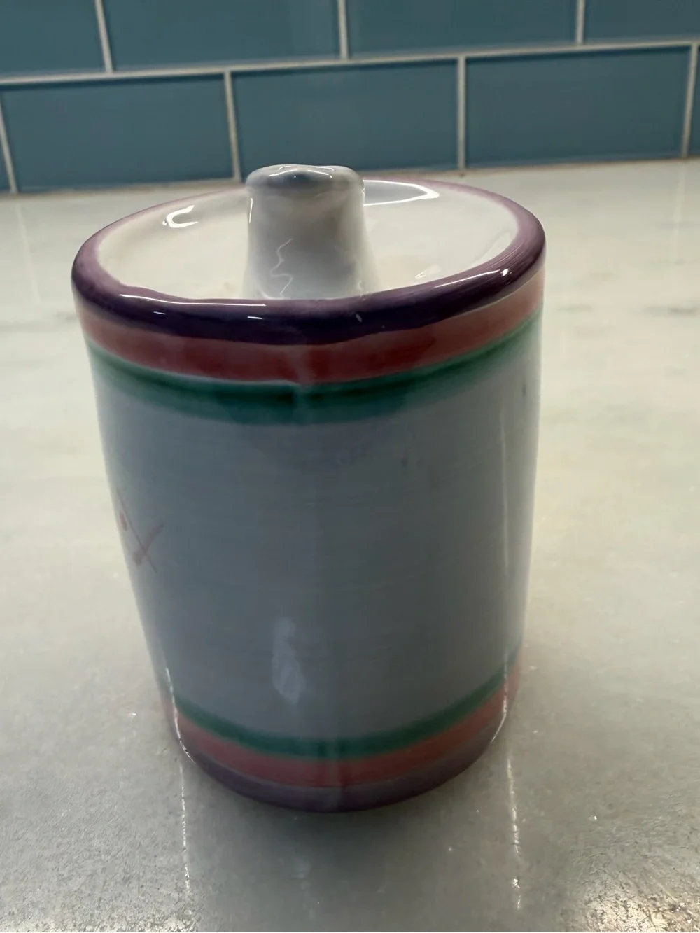 Vintage Caleca Italy Hand Painted Ceramic Oil Drizzler Pouring Mug Cruet 4”