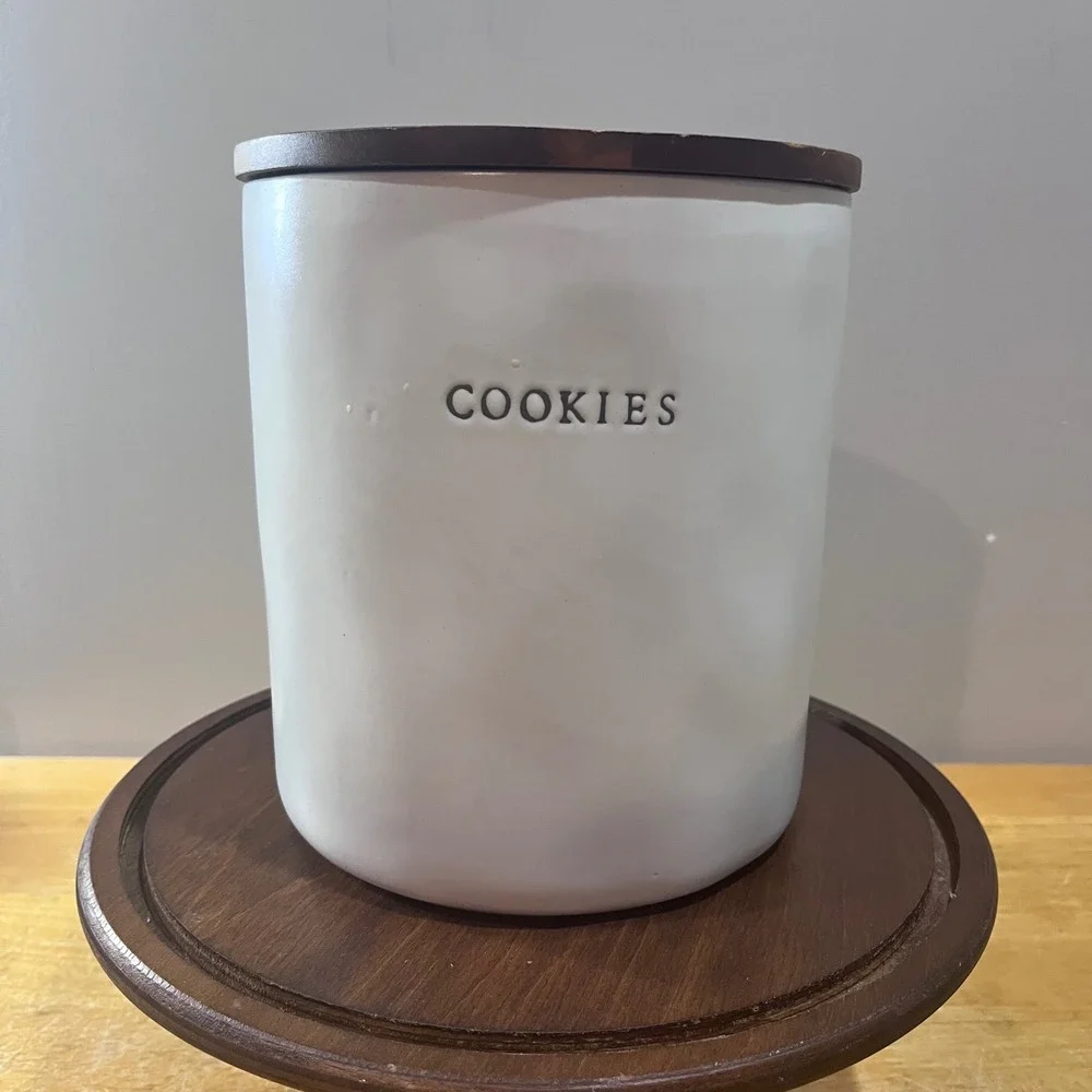 Hearth & Hand Magnolia Cream Stoneware Cookie Jar with Wood Lid Modern Farmhouse