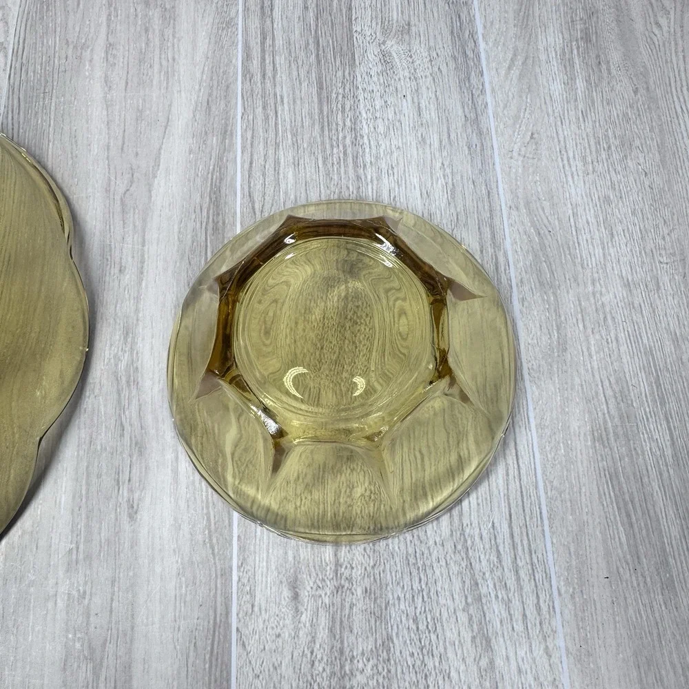 Vintage Amber Glass Serving Bowl Set Retro Scalloped‎ Dessert Fruit Bowls