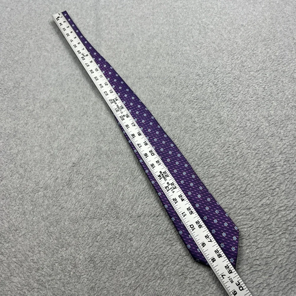 Ermenegildo Zegna Tie 100% Silk Purple Geometric Floral Woven Italy Made Luxury
