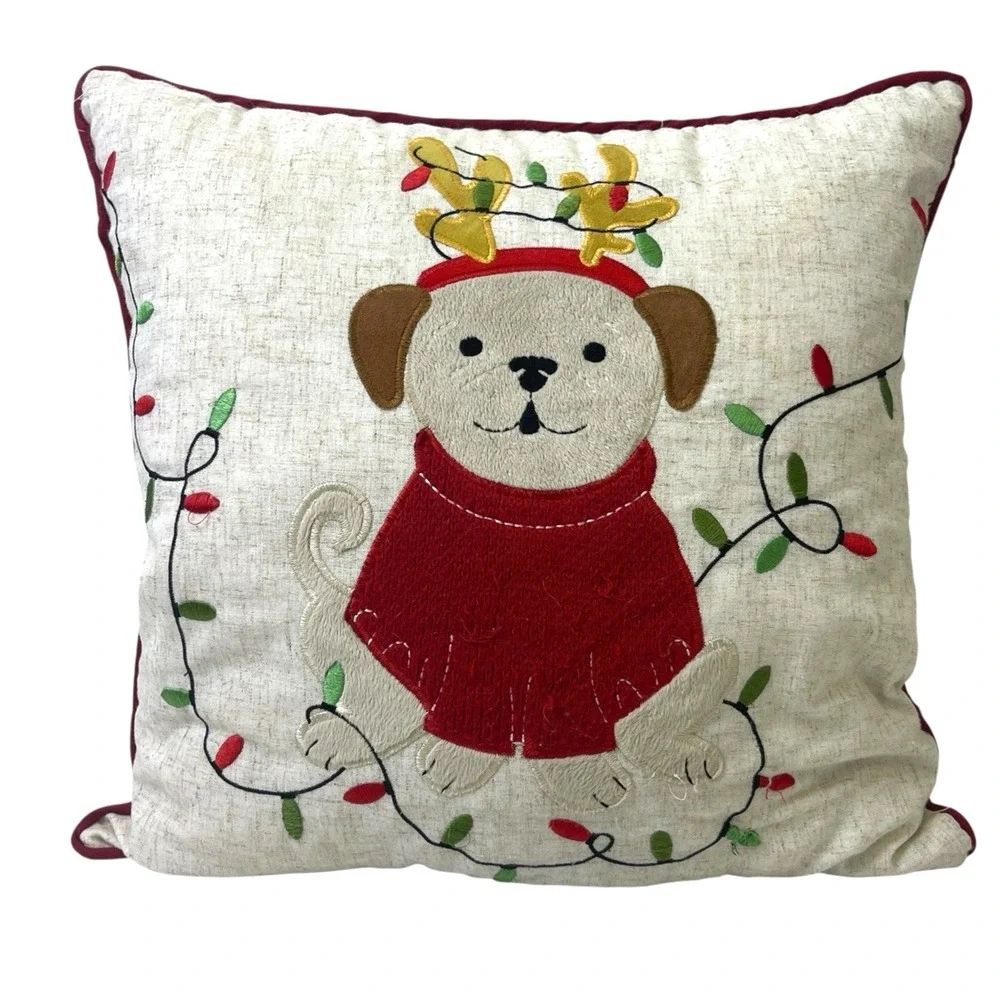 St. Nicholas Square Throw Pillow Christmas Puppy Dog‎ LED Light-Up Decor VIDEO