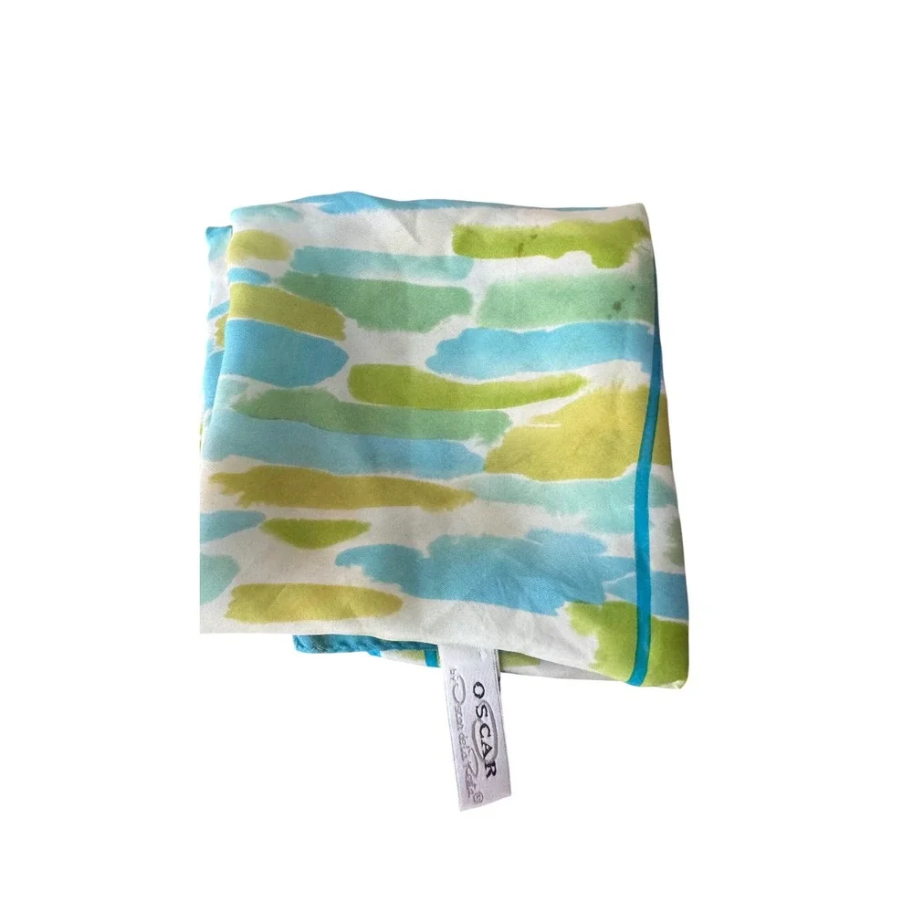 Oscar by Oscar de la Renta Vtg Silk 80's Scarf Blue Green‎ Watercolor Square 21