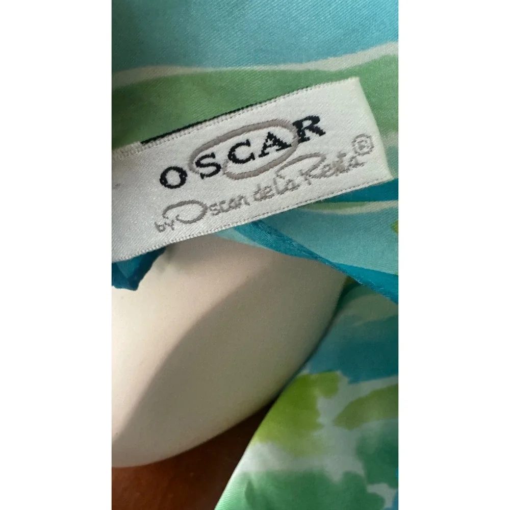 Oscar by Oscar de la Renta Vtg Silk 80's Scarf Blue Green‎ Watercolor Square 21