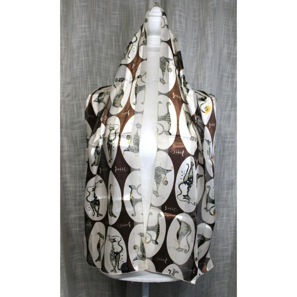 Vintage neutral sophisticated cats silk-like scarf