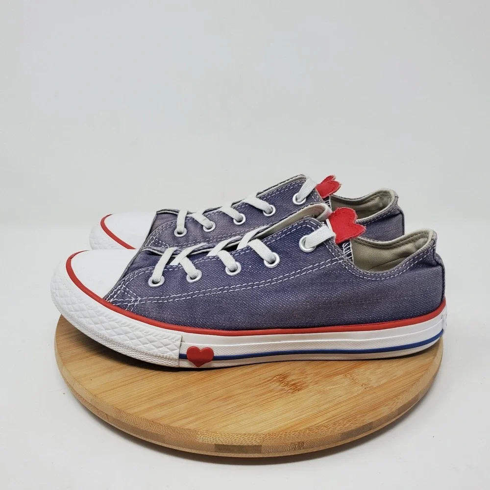Converse All Star Kids 3 Shoes Denim Love Blue‎ Hearts Sneakers Youth Girls Boys