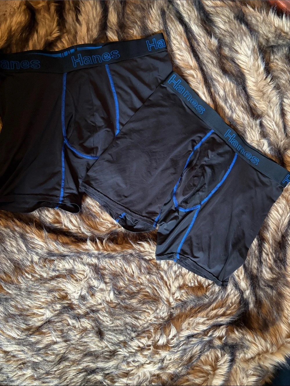 Hanes Comfort Flex Fit Black Boxer Briefs with Blue Trim - Men's 2-Pack Size L