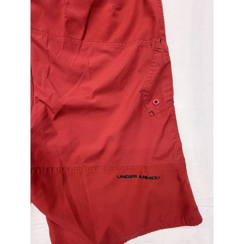 Under Armour Men's Red Solid Board Shorts Size 36 Drawstring Cargo Pocket