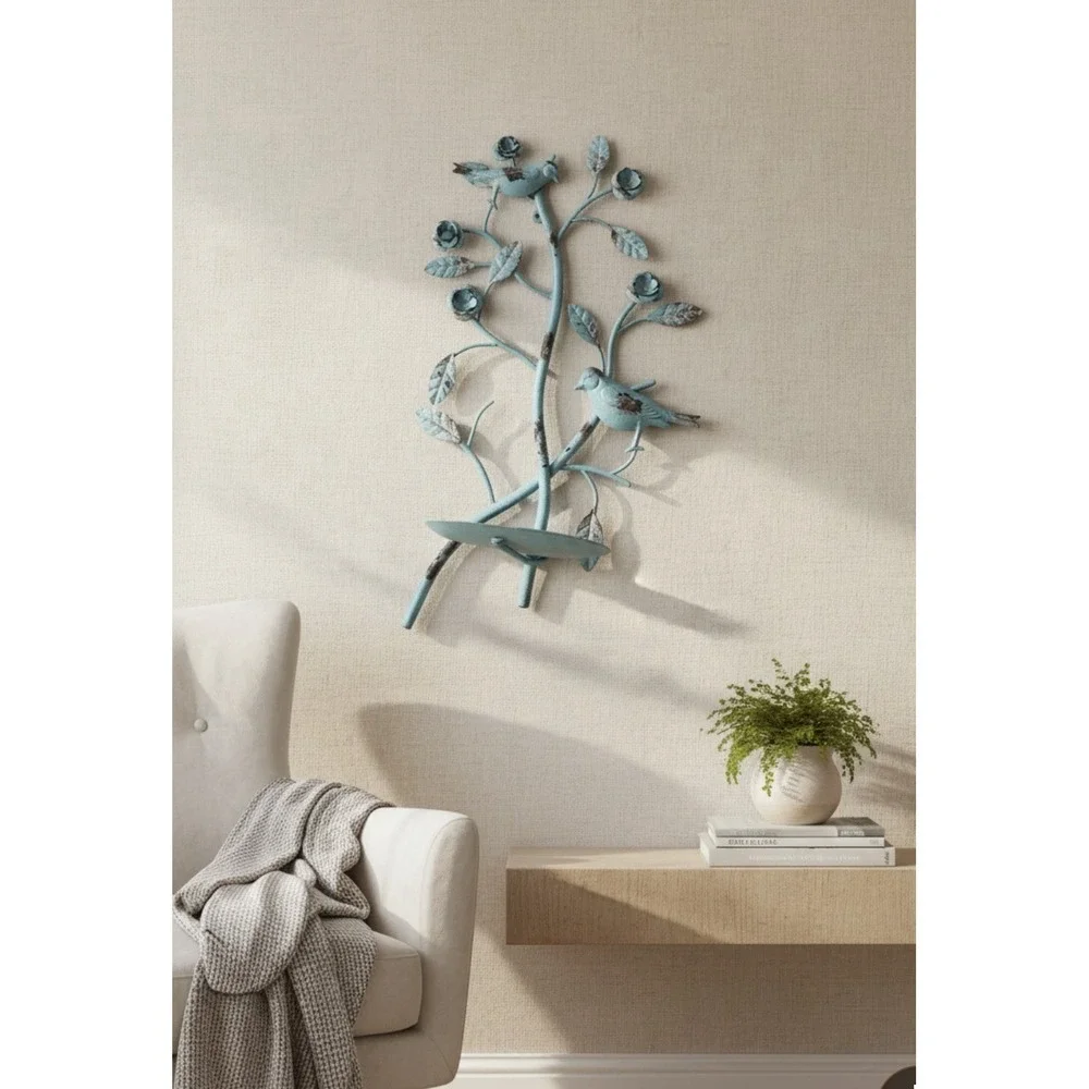 Paradise Treasure Trove Distressed Blue Metal Candle Holder Wall‎ Sconce Shabby
