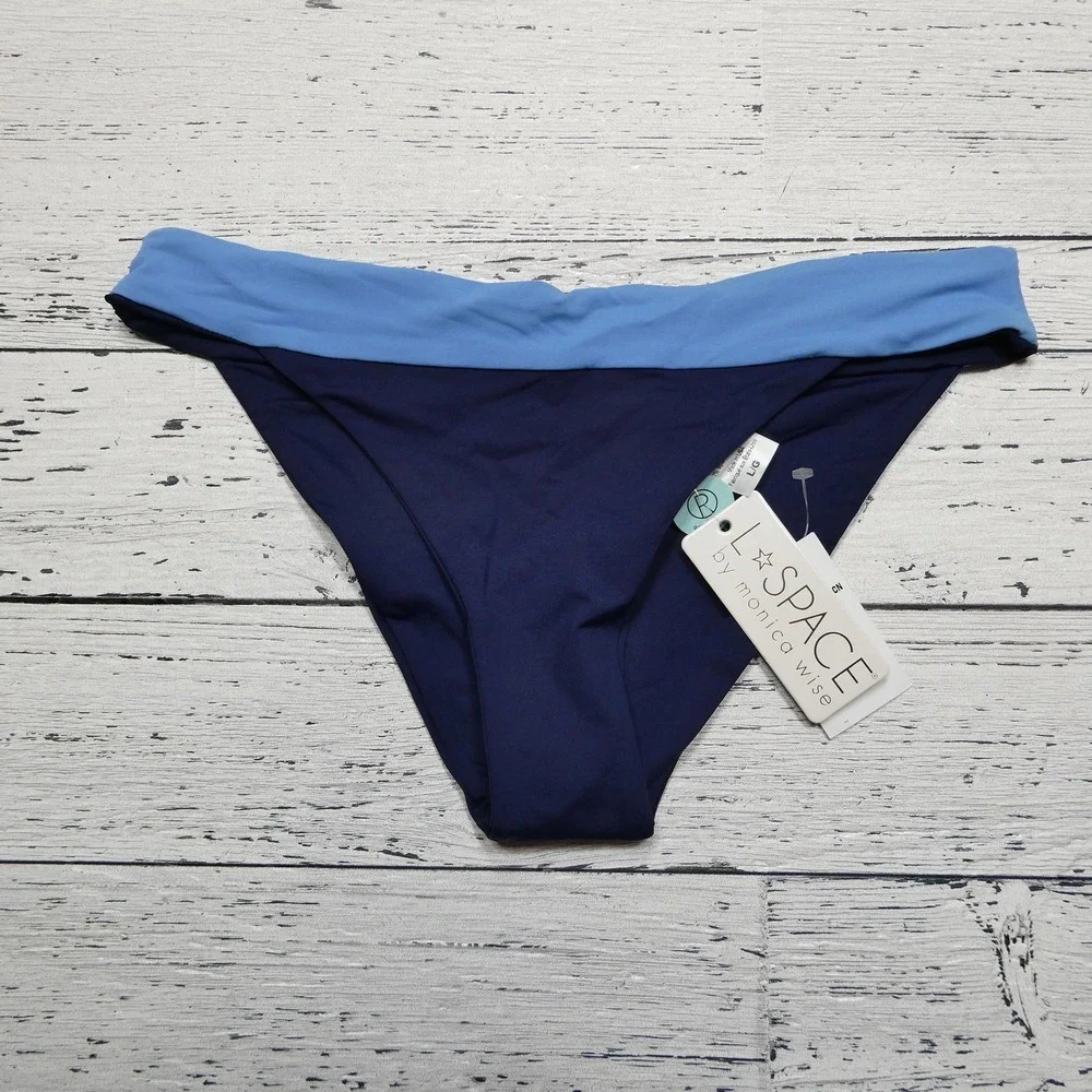 L Space Bikini Bottom Womens‎ Large Blue Ocean Veronica Blocked Classic Swim USA