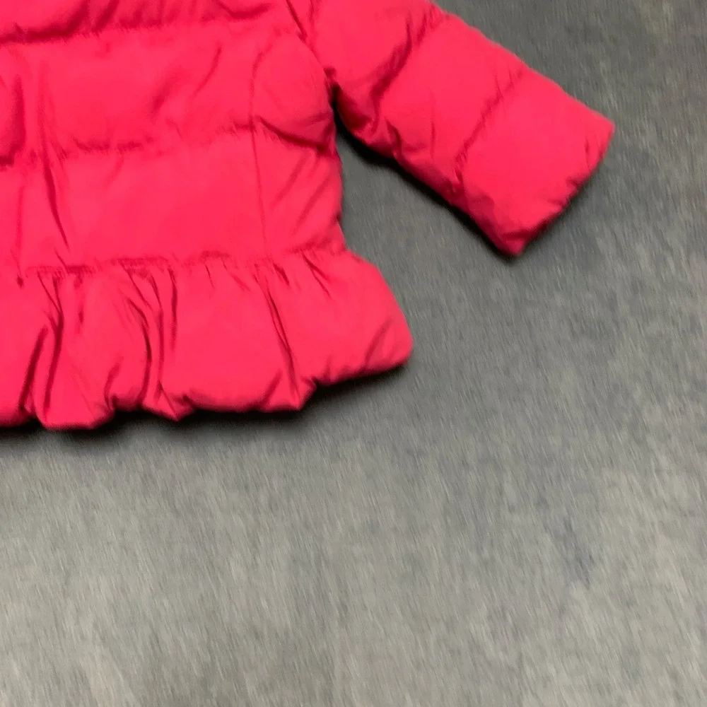 Ralph Lauren Puffer Jacket Girls 18M Pink Ruffle Hem Pony Logo Full‎ Zip Hooded