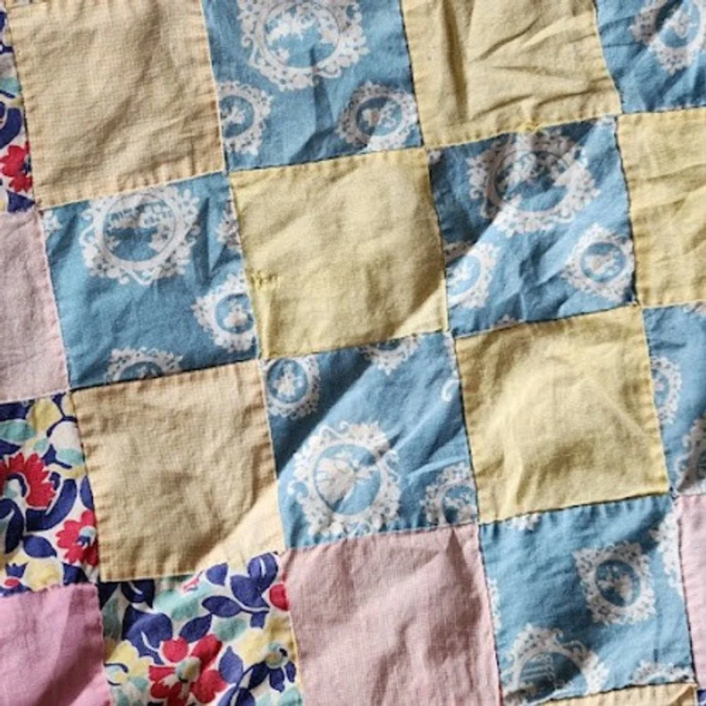 1940s Trip Around World Quilt Top Only Feedsack Patchwork 65x73 Scrap