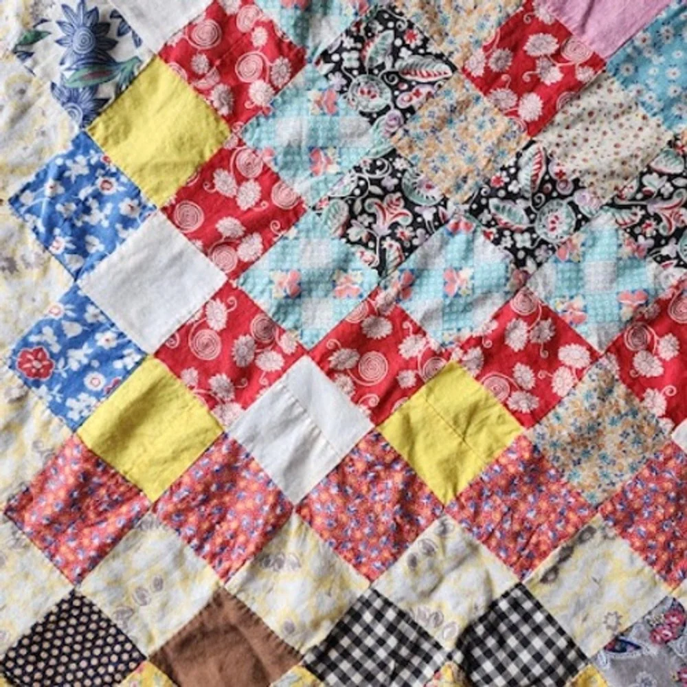 1940s Trip Around World Quilt Top Only Feedsack Patchwork 65x73 Scrap